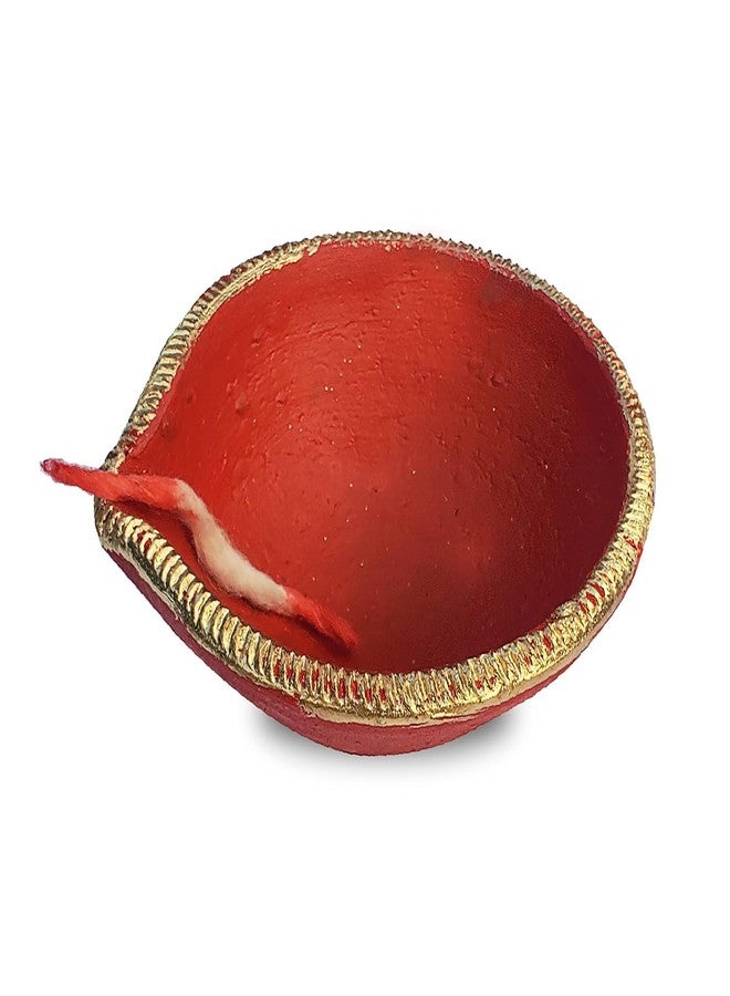 Pure Source India Traditional Handmade Earthen Clay Big Size Diya for Laxmi Poojan Multi Colour, 1 Piece - Image 5